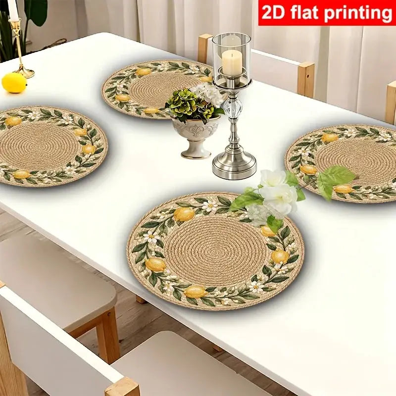 Round Placemats | 4Pcs Faux Rattan | PriceLows™