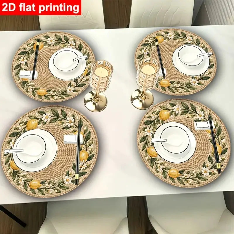 Round Placemats | 4Pcs Faux Rattan | PriceLows™