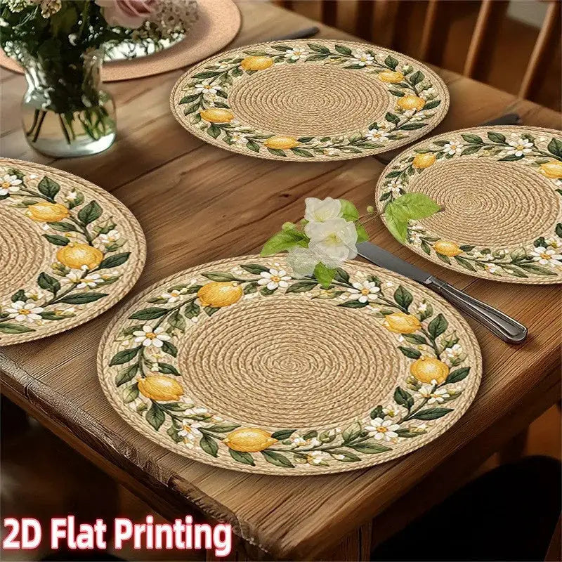 Round Placemats | 4Pcs Faux Rattan | PriceLows™