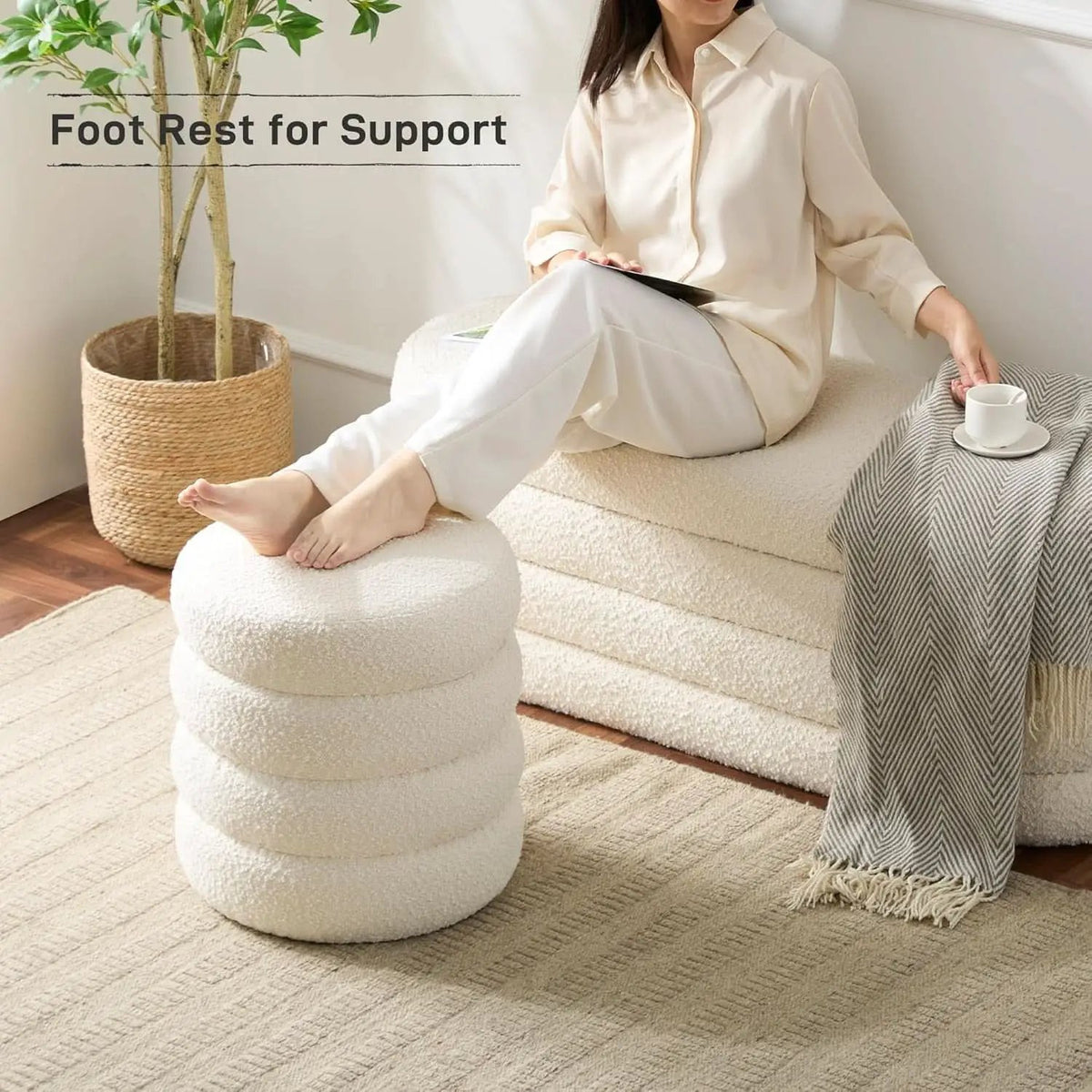 Round Storage Ottoman Featuring Removable Lid White from PriceLows™