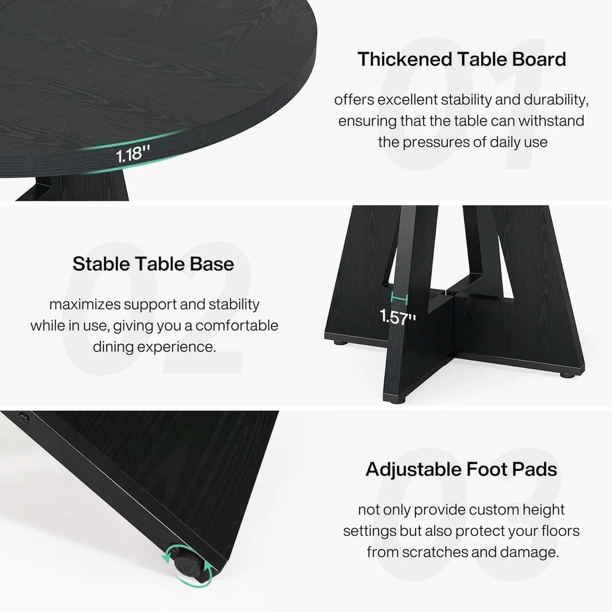 Round Wood Dining Table Farmhouse 47 Inch For Dining Room With Cross Base Black from PriceLows™