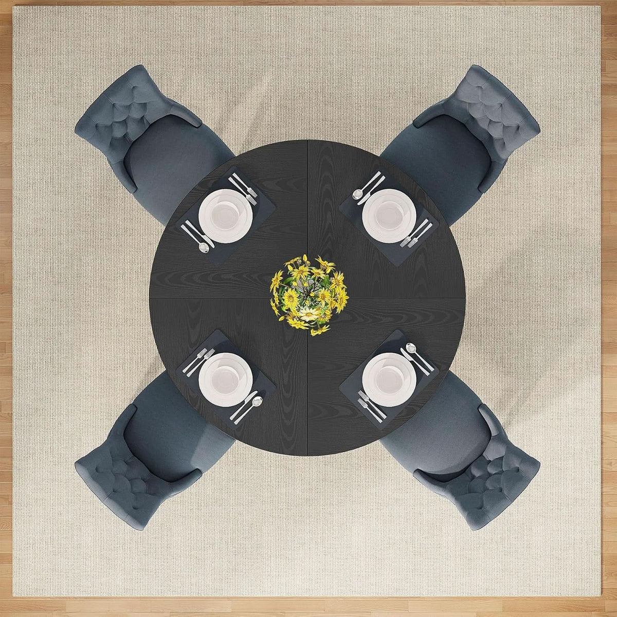 Round Wood Dining Table Farmhouse 47 Inch For Dining Room With Cross Base Black from PriceLows™