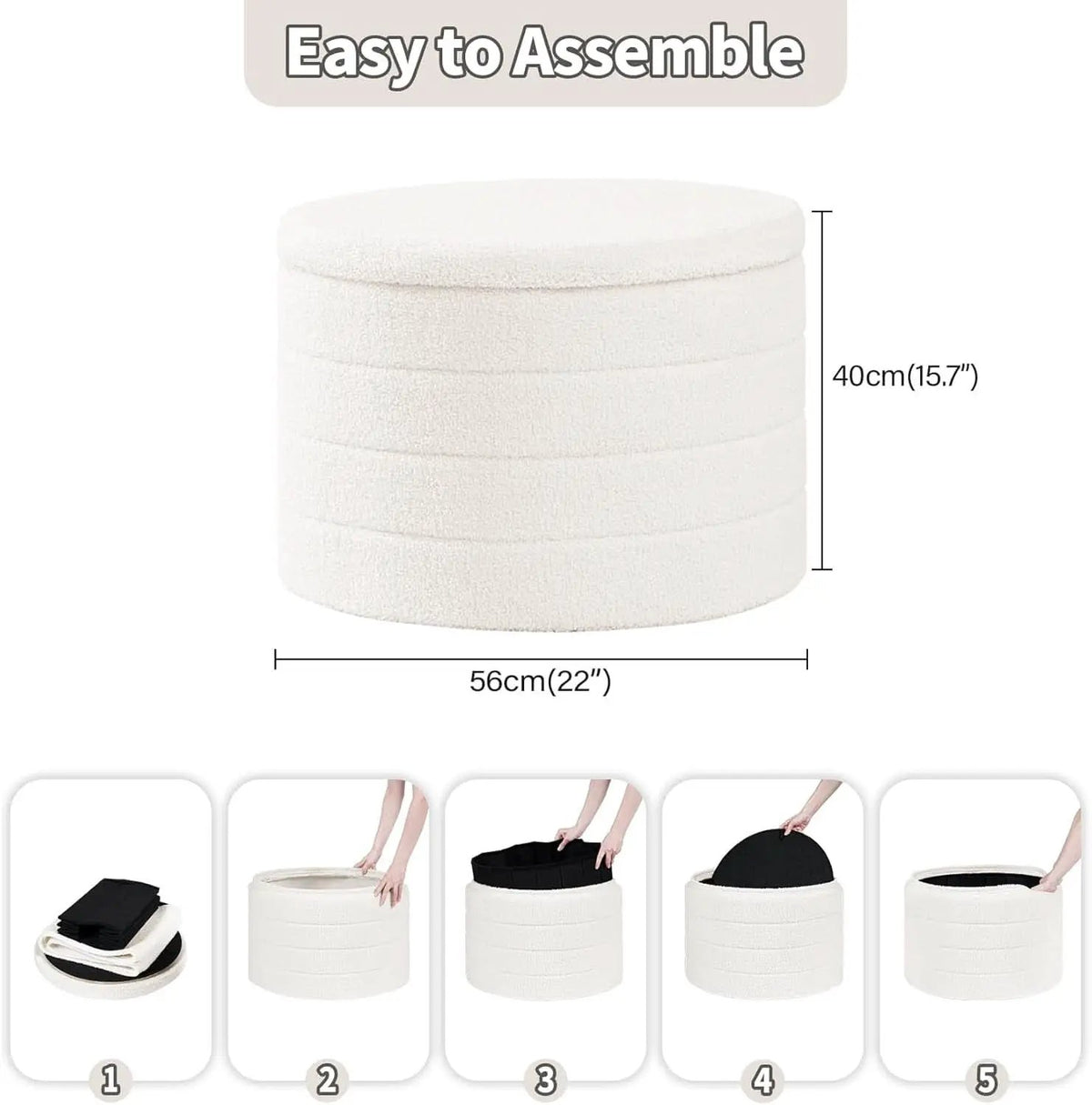 Rounded White Luxurious Boucle Storage Ottoman Lid from PriceLows™