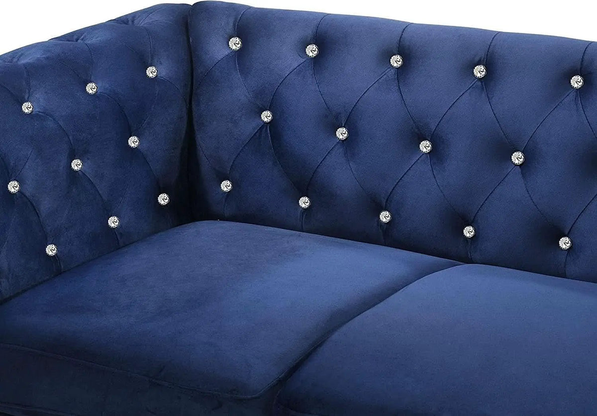 Royal Blue Crystal Tufted Velvet Sofa and Loveseat Set from PriceLows™