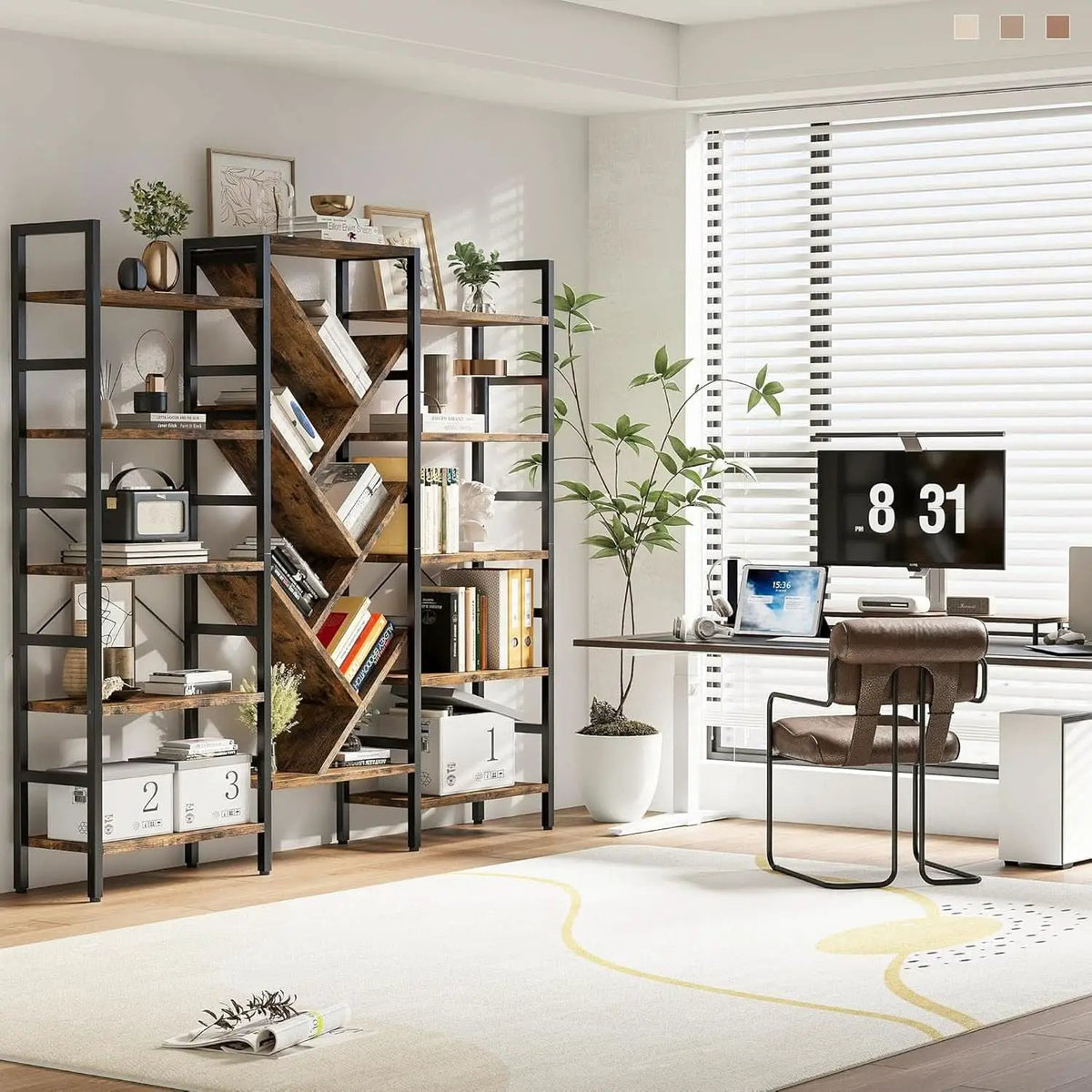 Rustic Brown 5 Tier Wooden Bookcase With Metal Frame from PriceLows™