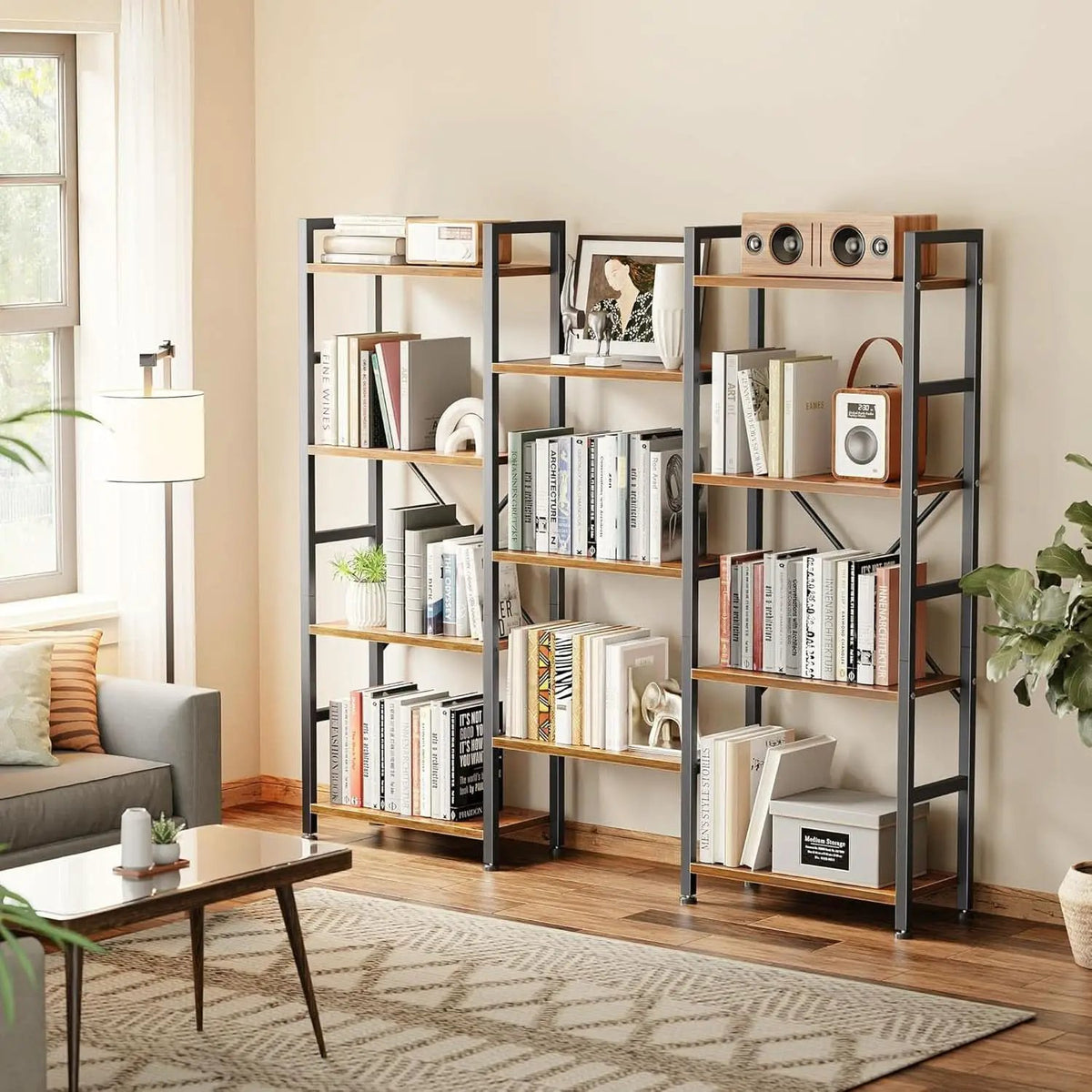 Rustic Brown Four Tier Bookshelf For Home Office Storage from PriceLows™