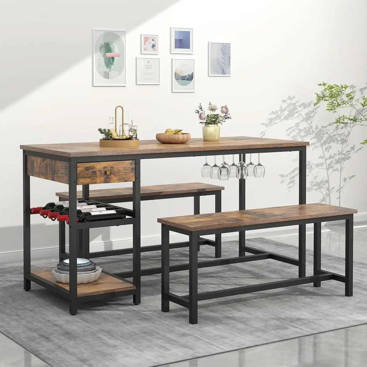 Rustic Dining Table Set For 4 To 6 With Storage Drawer from PriceLows™