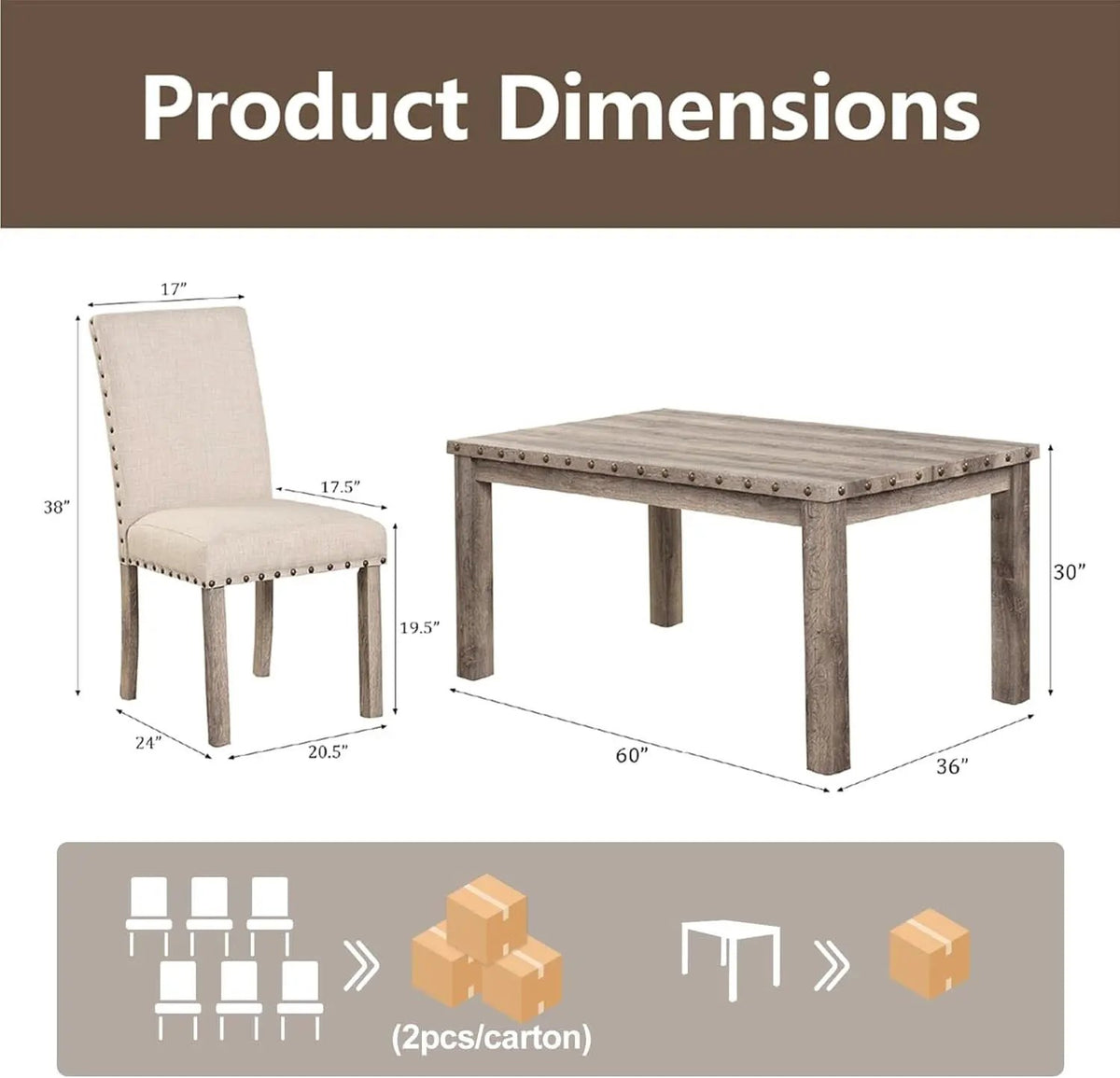 Rustic Dining Table Set Six NailheadAccents Chairs from PriceLows™