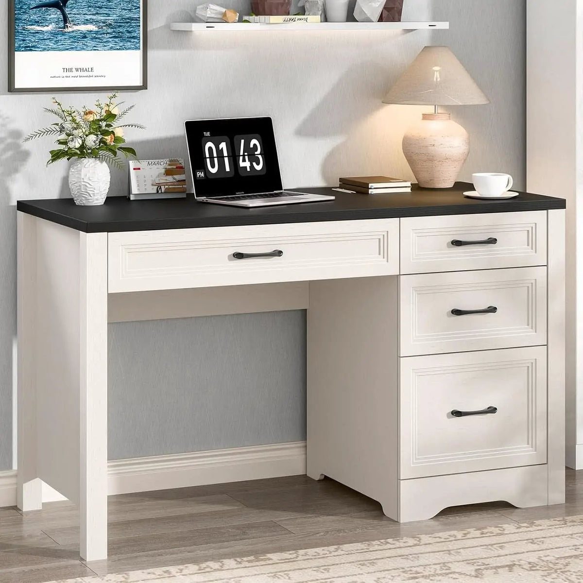 Rustic Farmhouse Executive Desk with Ample Storage Drawers from PriceLows™