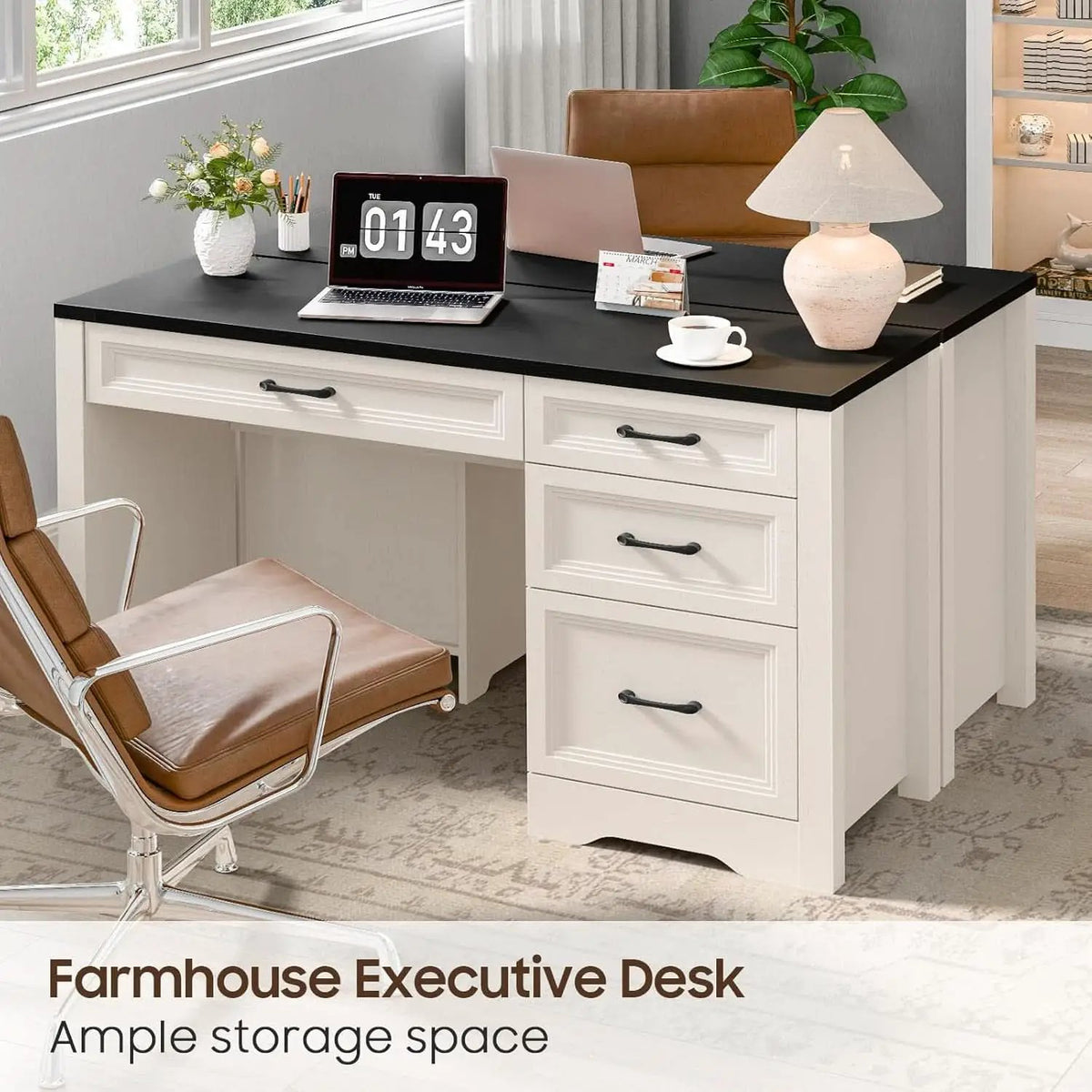 Rustic Farmhouse Executive Desk with Ample Storage Drawers from PriceLows™
