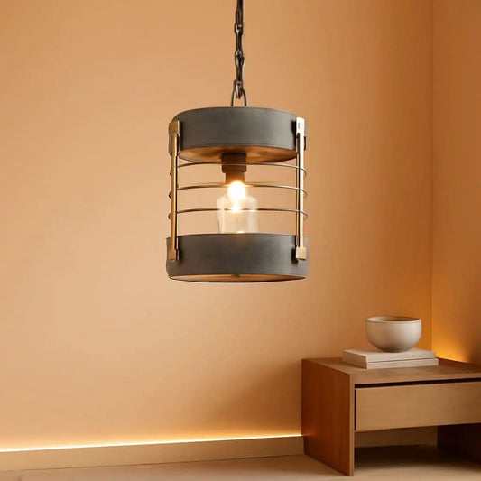 Rustic Farmhouse Pendant Light Adjustable Metal And Wood Blue Gray from PriceLows™