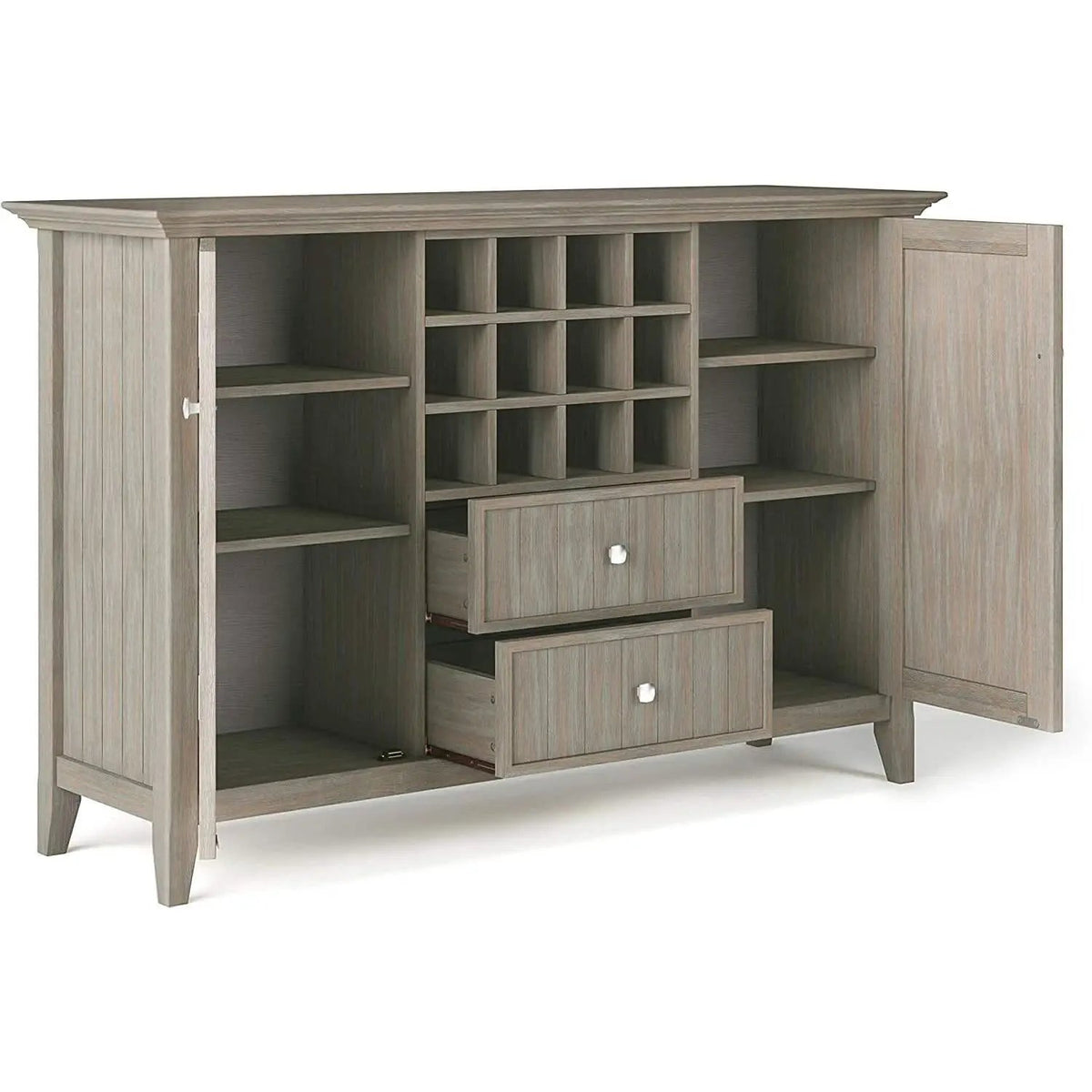 Rustic Gray Pine Wood Sideboard Buffet With Wine Storage from PriceLows™