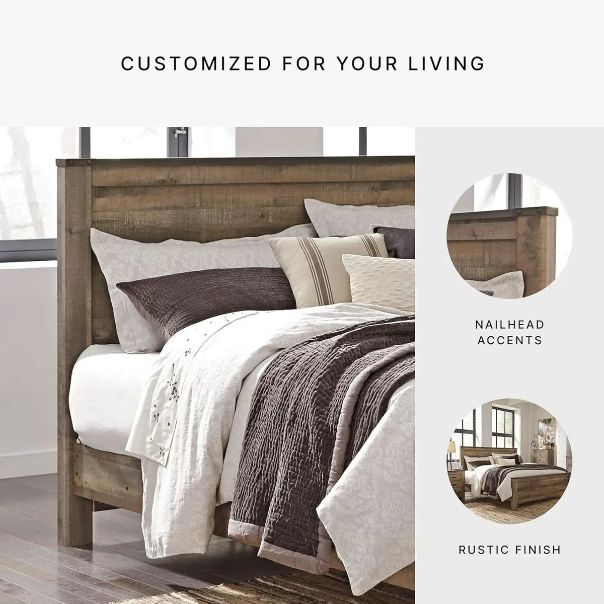 Rustic King Headboard with Charming Plank Details from PriceLows™