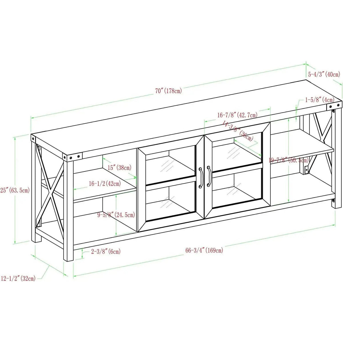 Rustic Modern 70 Inch TV Console With Open Shelves from PriceLows™