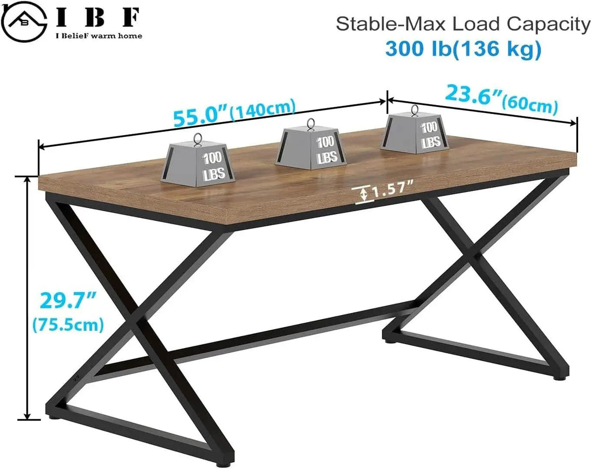 Rustic Oak 55 Inch Computer Desk For Home Office Modern from PriceLows™