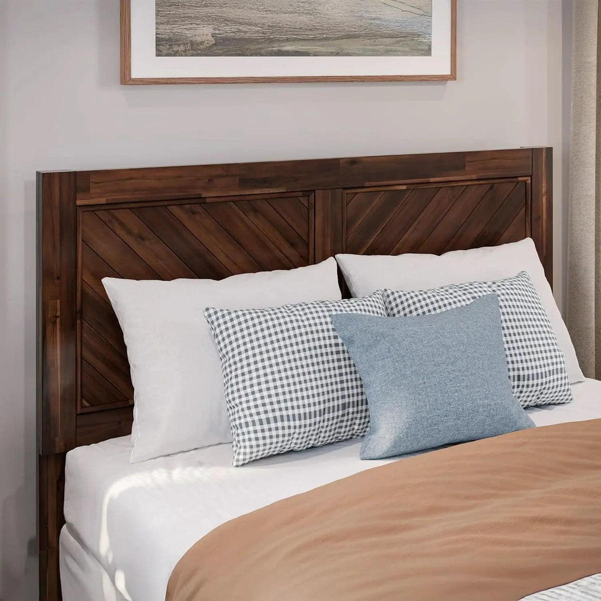 Rustic Solid Wood Headboard With USB Charging Station from PriceLows™