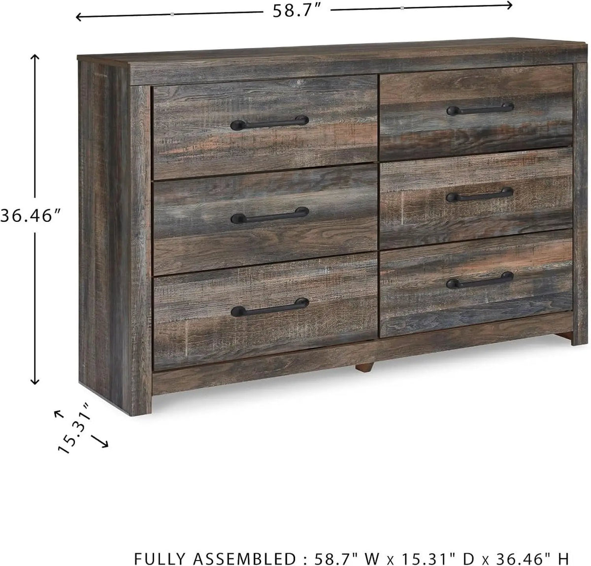 Rusticated Six Drawer Dresser Weathered Brown Bedroom from PriceLows™