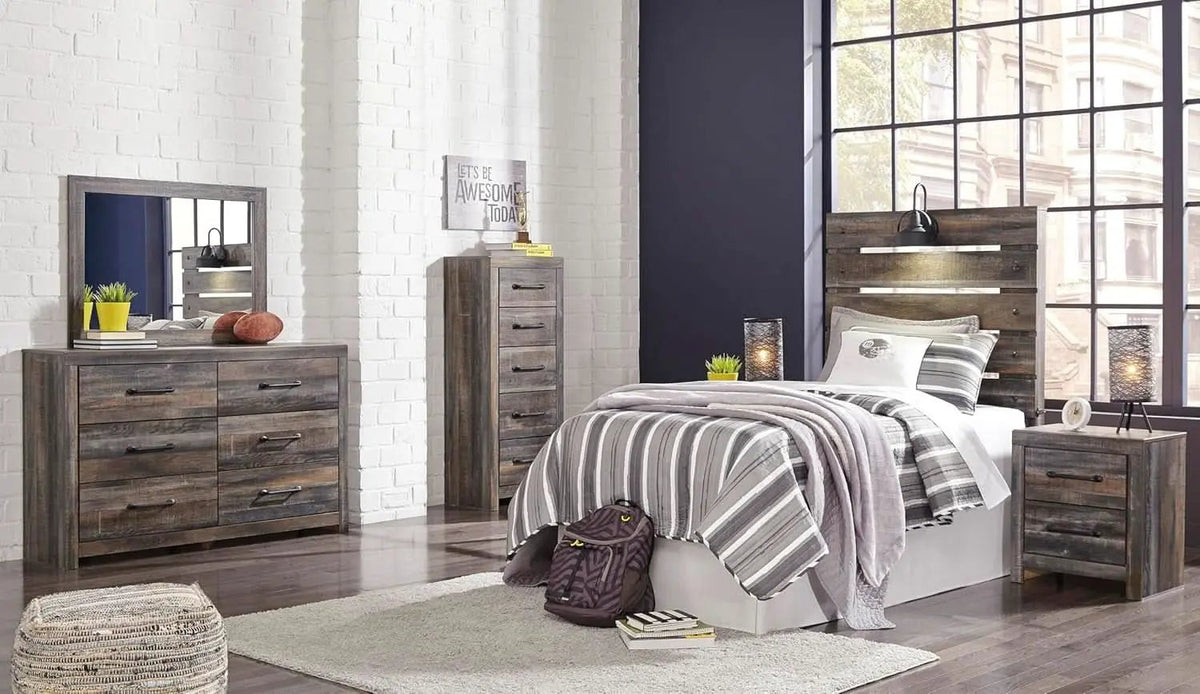 Rusticated Six Drawer Dresser Weathered Brown Bedroom from PriceLows™