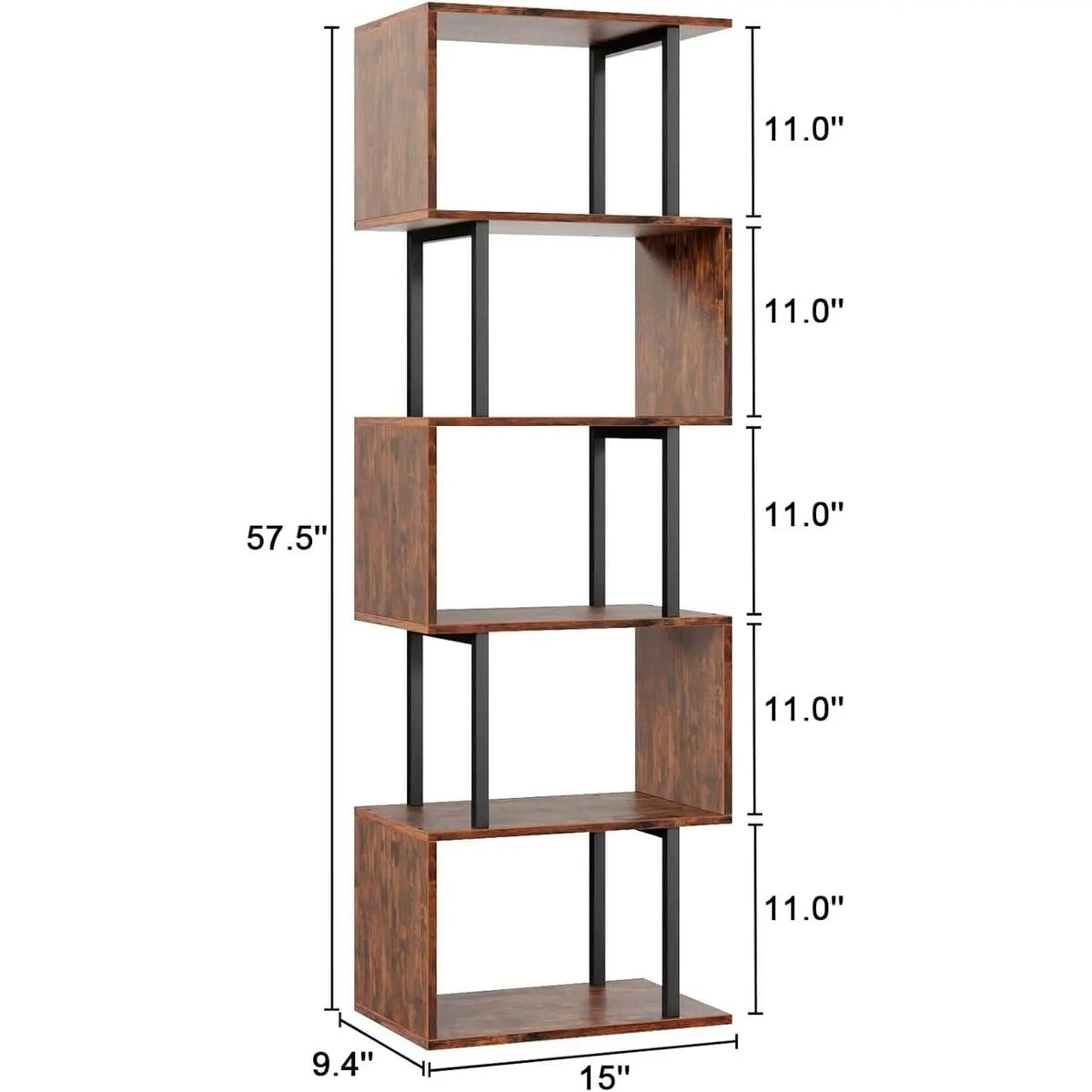S Shaped 6 Tier Bookshelf Wood And Metal Room Divider from PriceLows™