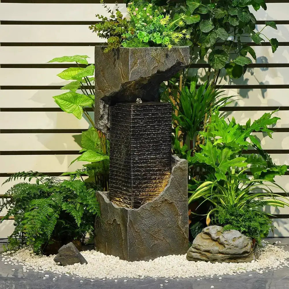 35.4 Modern Outdoor Water Fountain with Lights for Patio, Garden, and Home Décor from PriceLows™