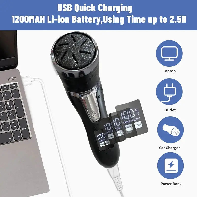 Rechargeable Electric Foot Rasp Electric Pedicure Foot Sander IPX7 Waterproof 3 Grinding Heads to Eliminate Feet Dead Skin from PriceLows™