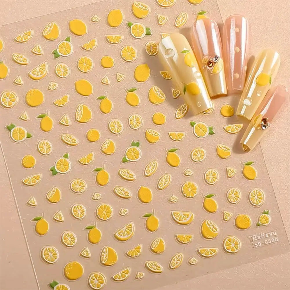 Summer Lemon Nail Art Stickers 5D Fruit Self-Adhesive Stickers Decal for Manicure Decoration DIY Embossed Supply for Face Body from PriceLows™