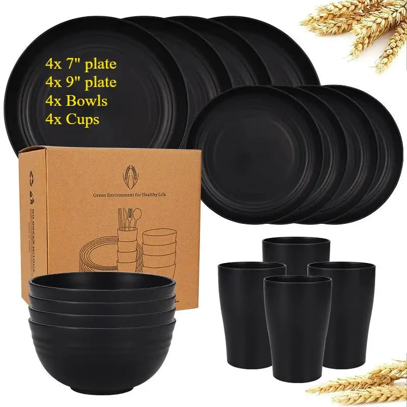 Natural Wheat Straw Tableware Set Dinnerware Sets Biodegradable Unbreakable Plates, Bowls, Cups Lightweight for Kitchen Camping from PriceLows™