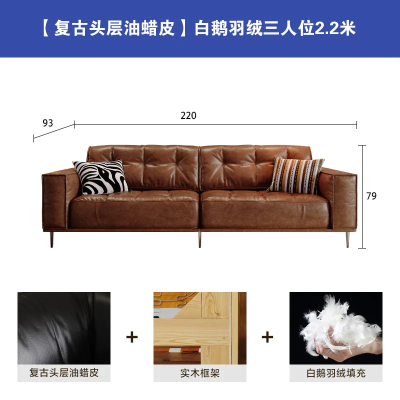 Leather Sofa | Oil Wax Finish | Top Grain Cowhide | Small Living Room