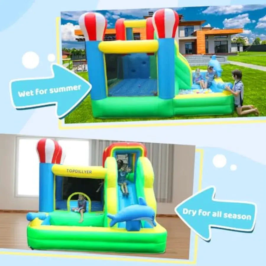 Bounce House Inflatable Water Slide for Backyard Outdoor Indoor Party 3-10 with Splash Pool Climbing Wall Trampoline Blue and Y from PriceLows™
