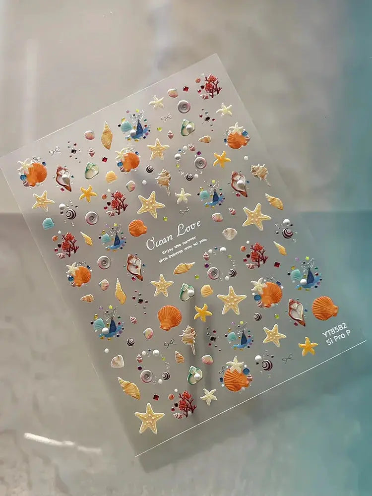 Silver Foil Ocean Nail Stickers 5D Embossed Starfish Shell Nail Art Decals Metallic Marine Manicure Decoration Summer DIY from PriceLows™