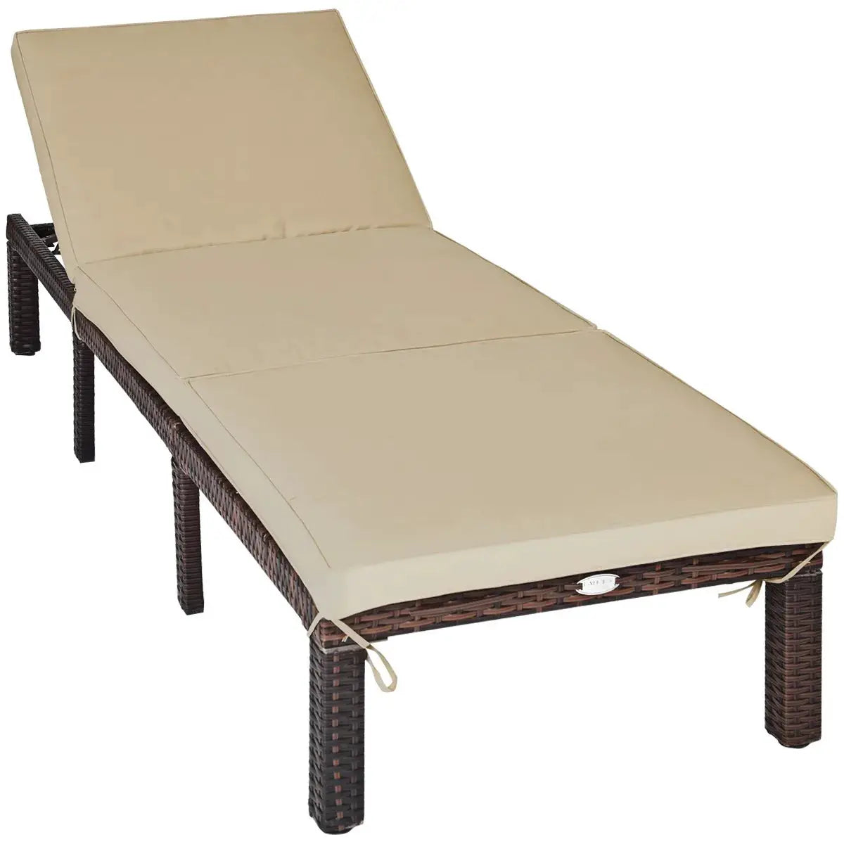 Outdoor Rattan Lounge Chair Chaise Recliner Adjustable Cushioned Seat Patio from PriceLows™