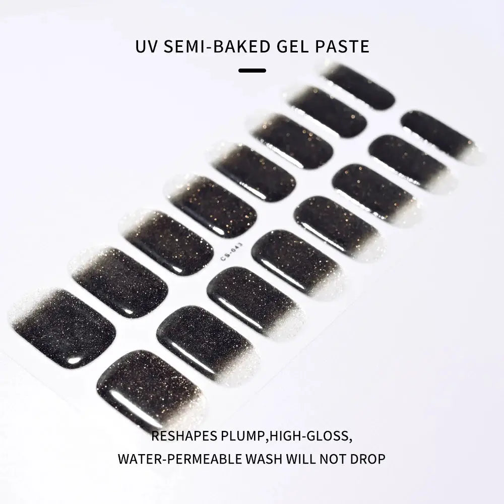 1Pcs Semi-Cured UV Gel Nail Sticker Pure Color Full Cover Waterproof Long-lasting Nail Strips 16Tips DIY Nail Polish Stickers *& from PriceLows™