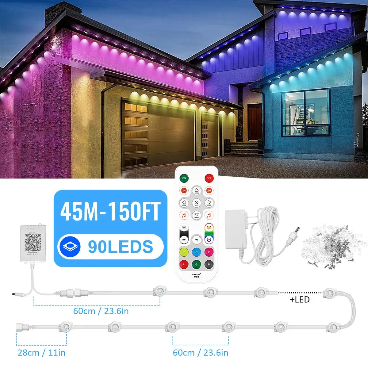 Permanent Outdoor Lights, Smart RGB Northern Lights , 100ft with 60 LED Eaves Lights IP68 Waterproof for Christmas Party Holiday from PriceLows™