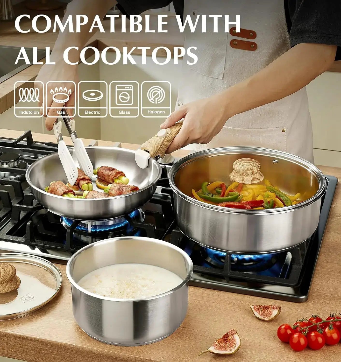 Stainless Steel Cookware Set, 18/10 Stainless Steel Pots and Pans Set 11PCS, Detachable Handle Pots and Pans for Easy Storage from PriceLows™