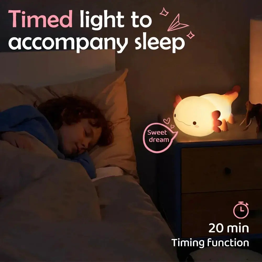 LED Axolotl Night Light | Touch Control | Battery Powered | Kids Bedroom