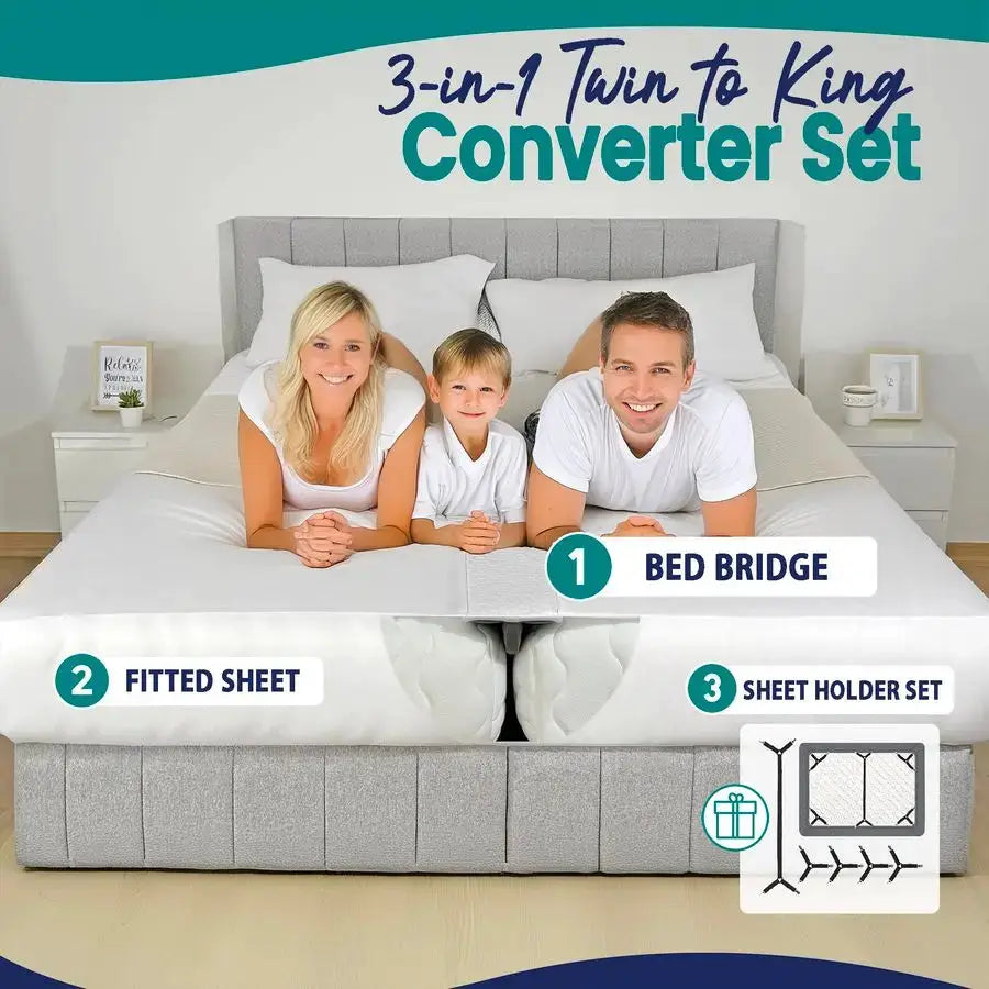 Fitted Sheet Attached Bed Bridge Twin XL to King Converter Kit with Sheet Strap Set Split King Gap Filler for Adjustable Bed Whi from PriceLows™