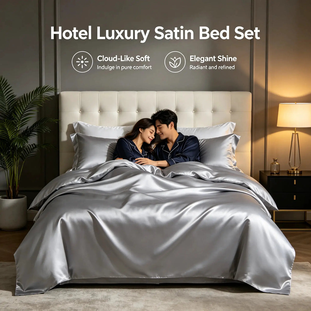 Bed Sheet Set | Pure Bamboo Fiber | Cooling Satin | Silver Grey