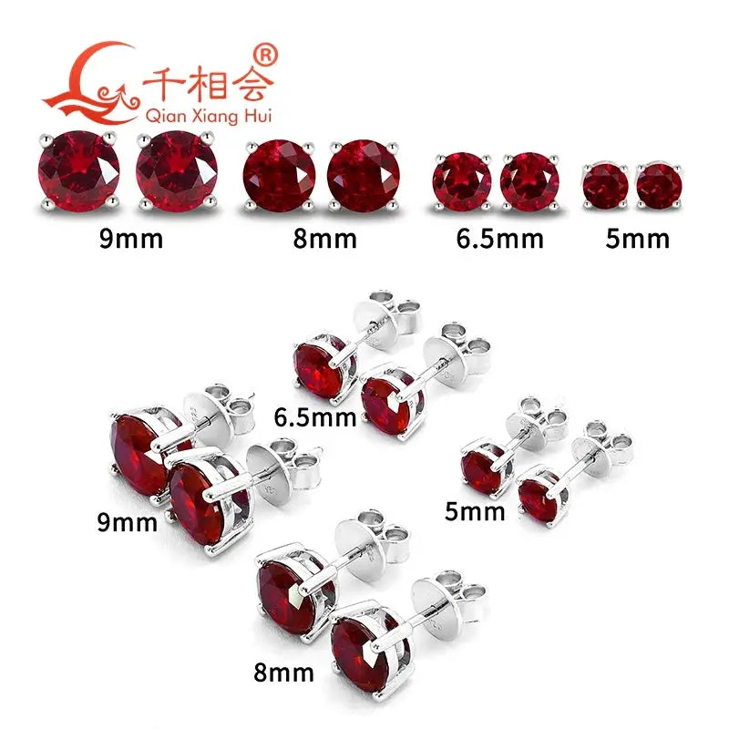 Lab Created Ruby Ear Stud 5-9mm Pigeon Blood with inclusions Red round Shape Single Stone S925 Silver earrings Jewelry from PriceLows™