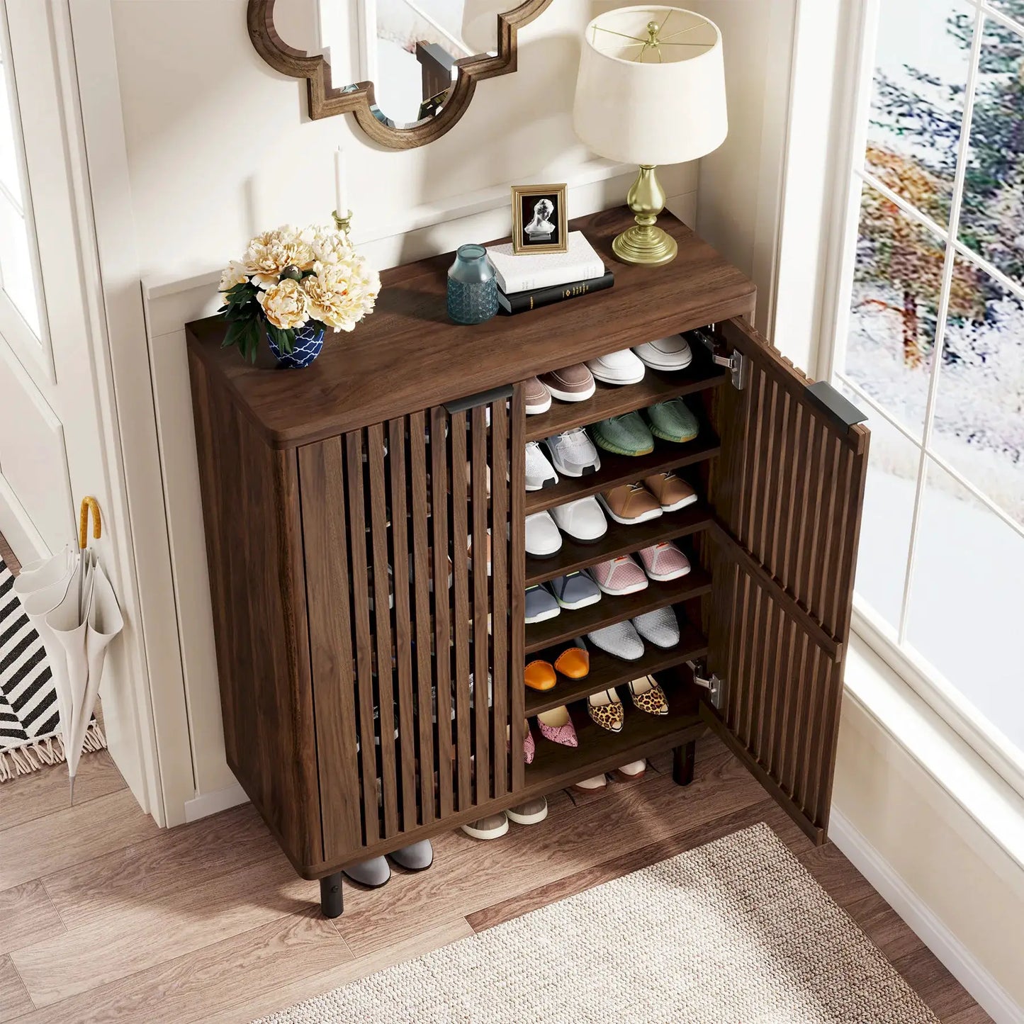 Tribesigns 6-Tier Shoe Cabinet with Shutter Doors, Large Wooden Shoe Organizer Rack with Adjustable Shelves from PriceLows™