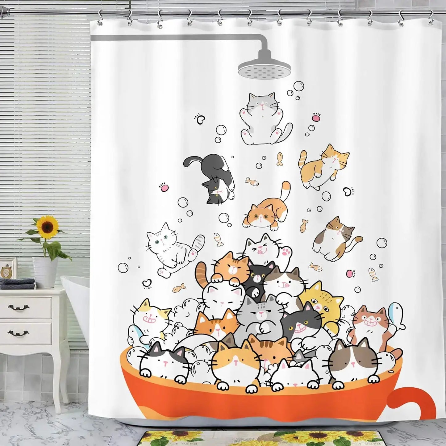 Cute Animals Bathing Cats Dogs Cartoon Shower Curtain Bath Head Bathtub Pattern Kids Child Bathroom Decor Polyester Bath Curtain from PriceLows™