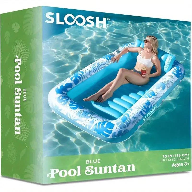 Inflatable Pool Float | 70 x 46 Inch | Removable Headrest | 4 In 1 Suntan Tub