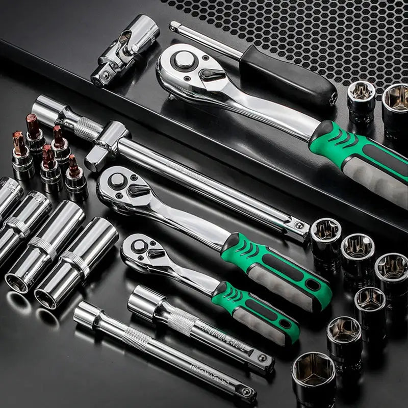 53 PCS Set of 1/4 Inch Socket Ratchet Wrench Set, Socket Drill Bit Extension Rod Automotive Repair with Case Car Repair Househol from PriceLows™