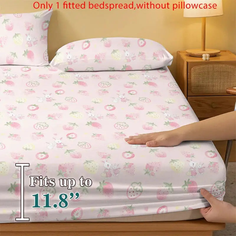 Rabbit Cartoon Printed Matte Fitted Sheet 1pc Cute Animal Design Bed Cover for Bedroom (Excluding Pillowcases) from PriceLows™