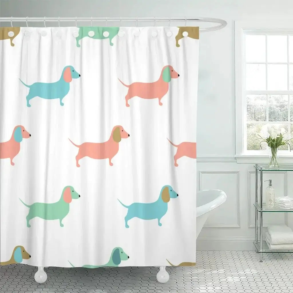 Funny Sausage Dog Dachshund Shower Curtains for Bathroom, Cartoon Dogs Bath Curtains with Cute Animals Waterproof Machine Wash from PriceLows™