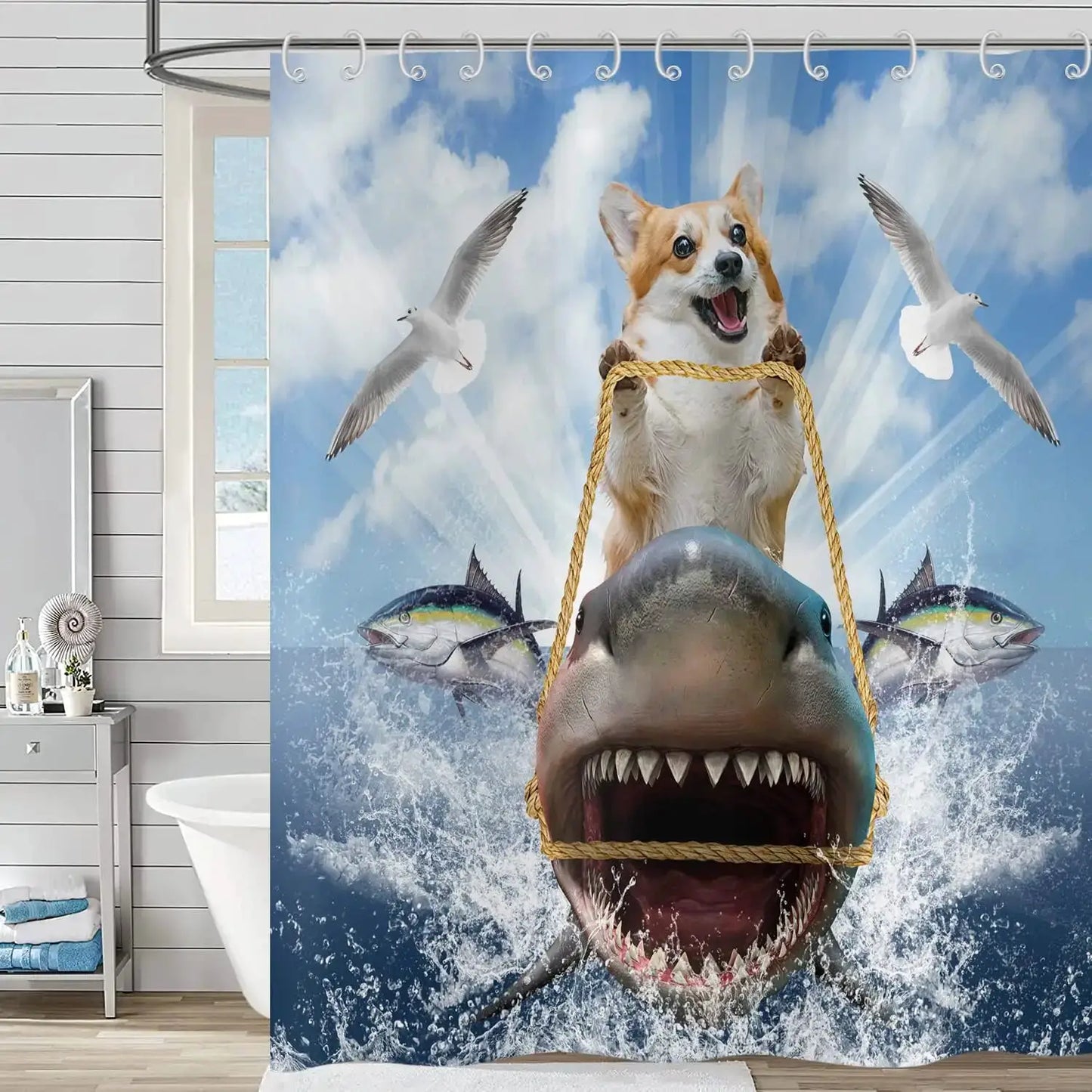 Cute Cat Blue Children Shower Curtain Waterproof Washable Polyester Material Bathroom Decorative Curtain with Hook from PriceLows™