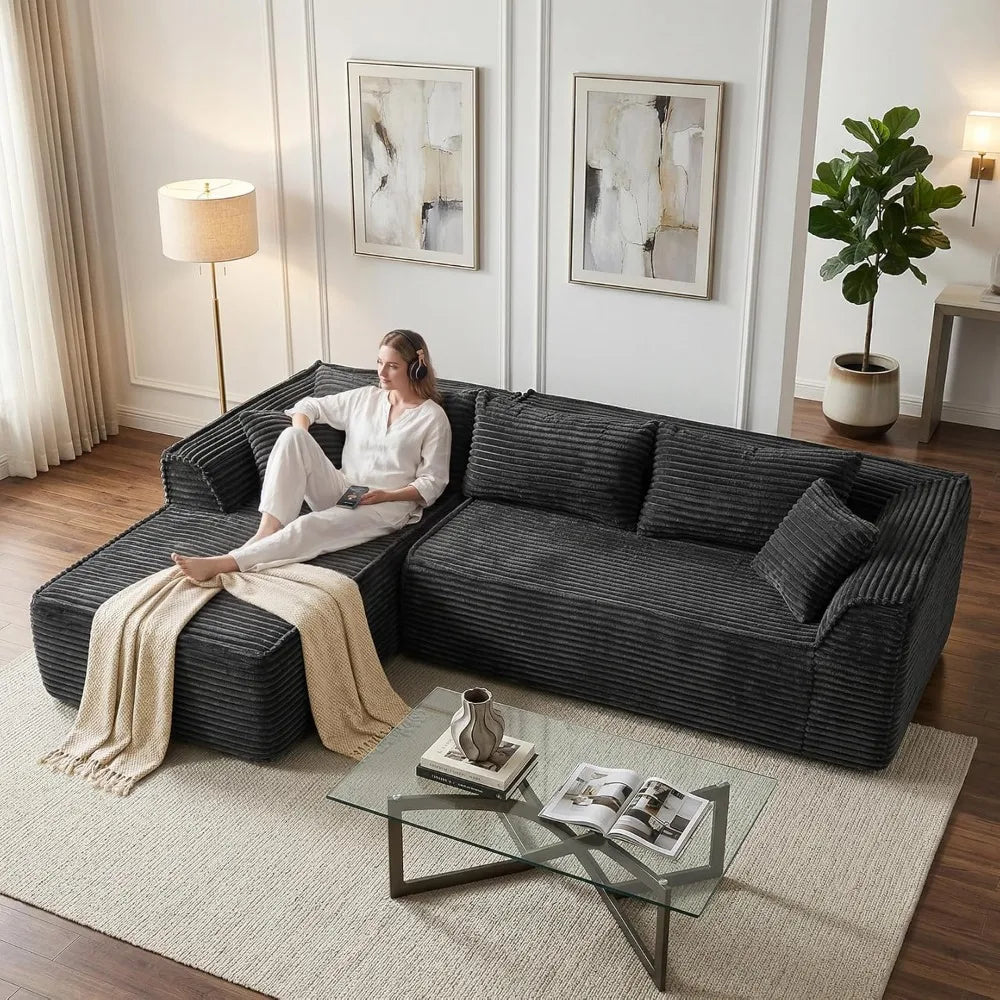 Modular Sofa | L-Shaped With Chaise | Corduroy Fabric