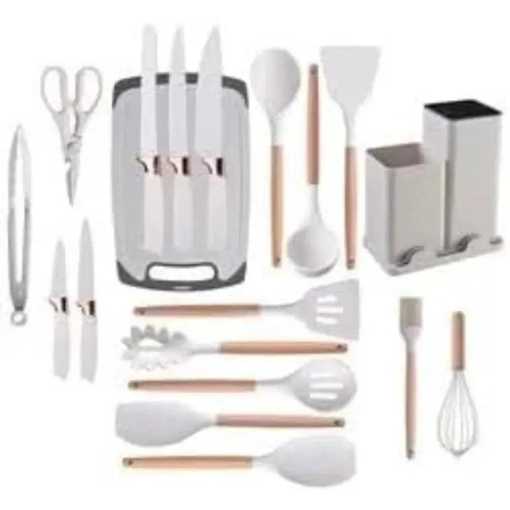 19 Piece Black Cutlery Set; Cooking Spatula Spoon Kitchenware with Storage Bucket Knife Set; Non-Stick Cookware from PriceLows™