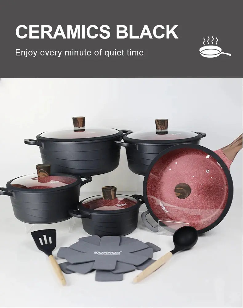 Donnor 15pcs Cookware Set Non-stick Wave Series Casserole Granite Coating Smokeless Kitchenware from PriceLows™