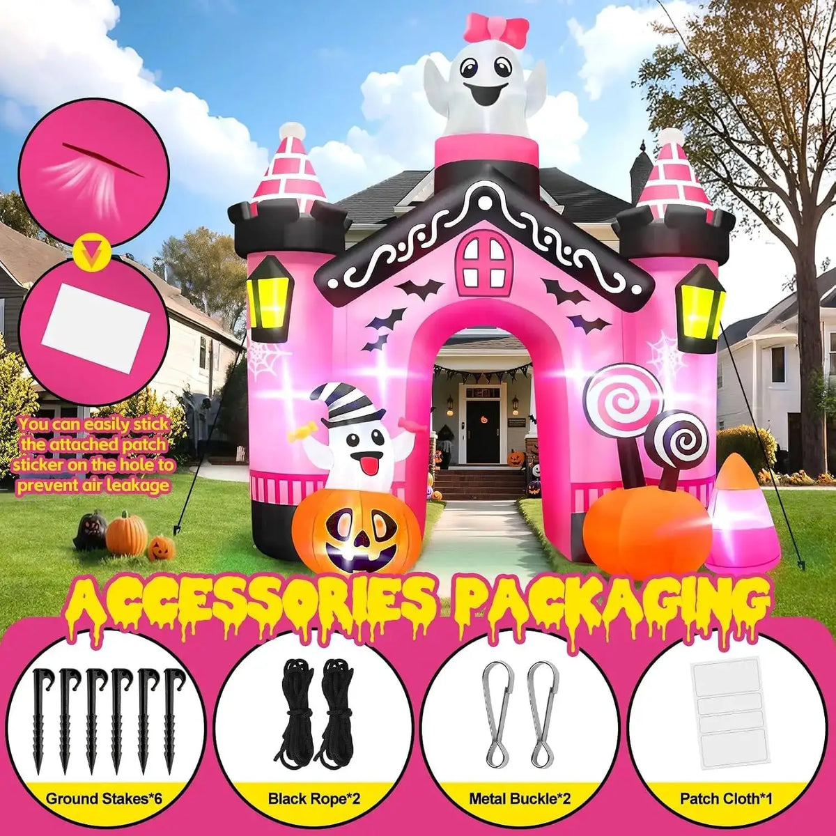 Halloween Inflatable Ghost Archway | 11 Ft | Built In Leds | Outdoor Decor