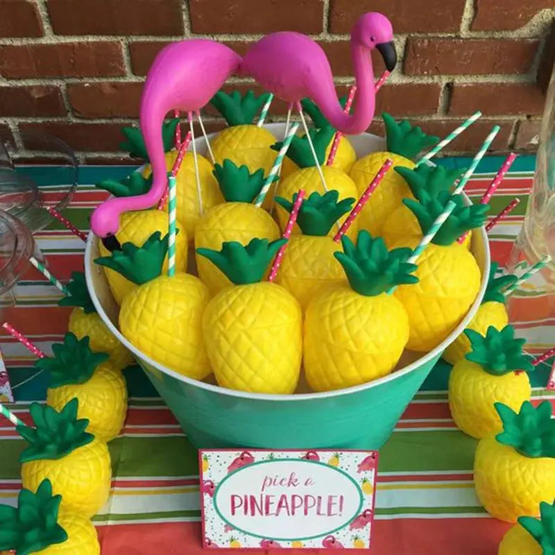 Plastic Drinking Cups | Pineapple & Coconut Design | 6 Pack